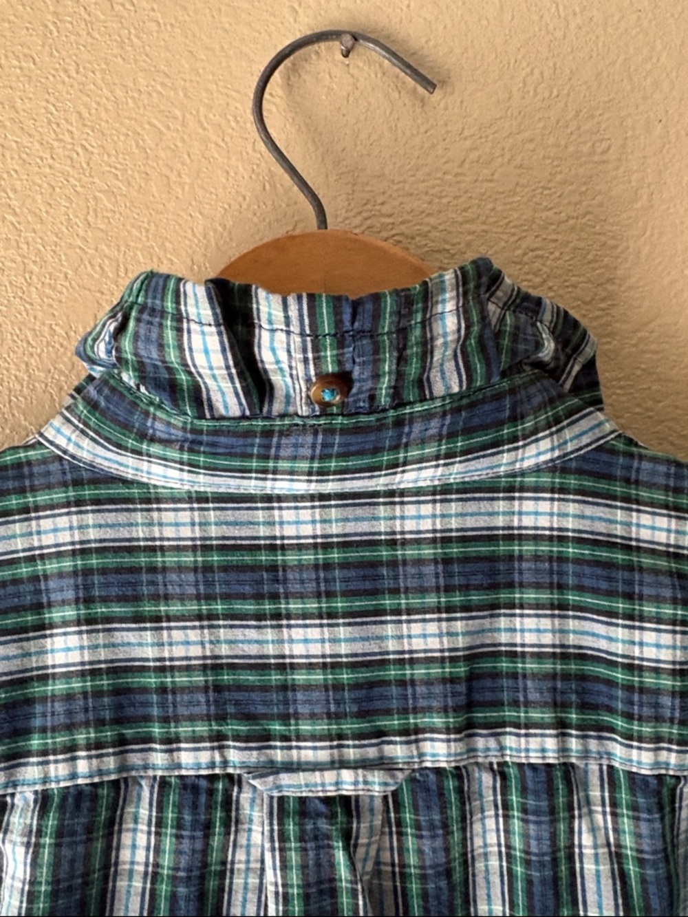 Izod Green and Blue Plaid Ruffle-Hem Button Shirt - Picture 7 of 8